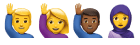 Vier winkende Emojis aus vielfältigen Gesellschaftsgruppen und verschiedenen Identitäten.